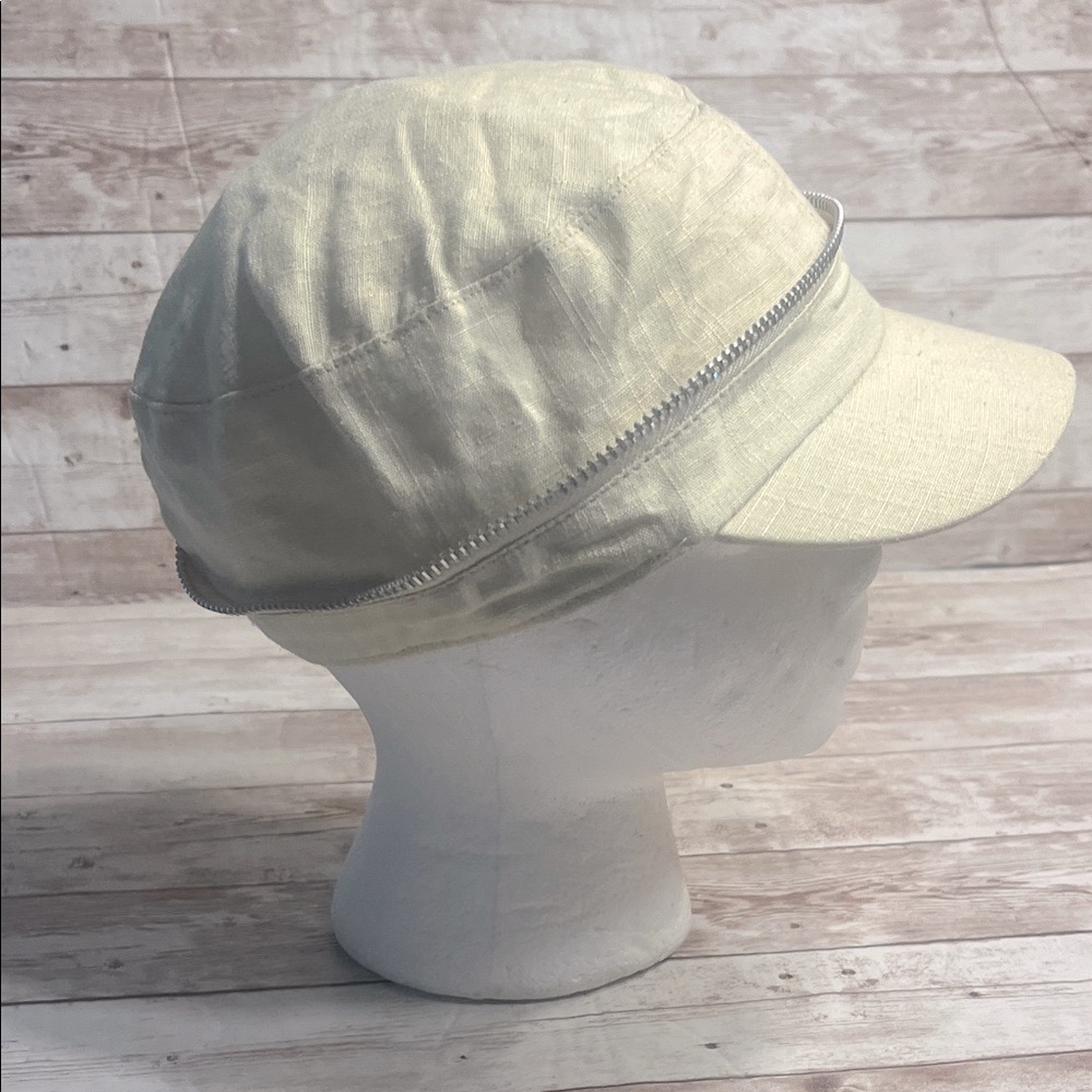 Angela & William Linen Blend Cream Hat with Floral & Zipper Detail - Picture 5 of 7